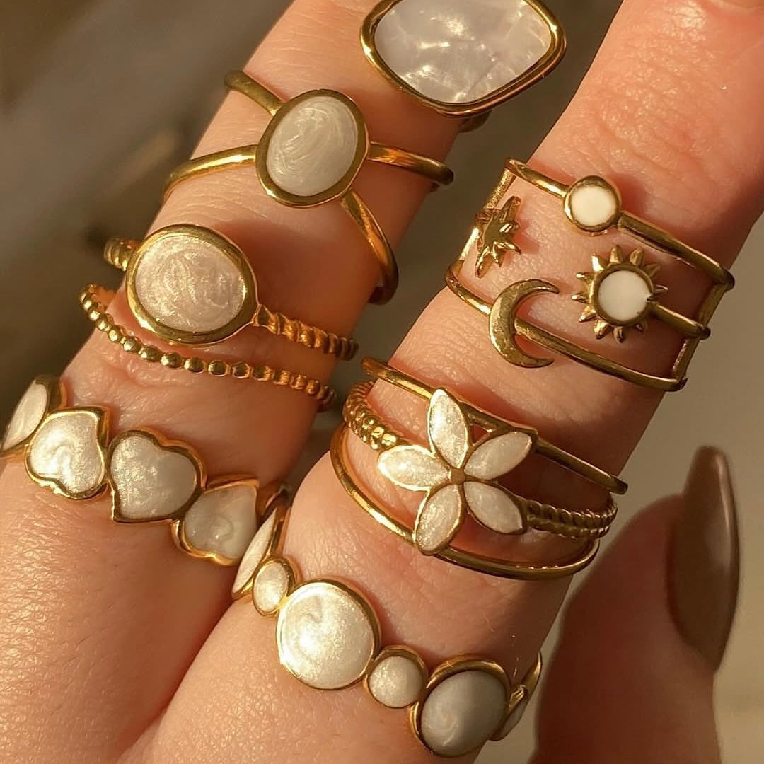 White Enamel Cloud Open Ring