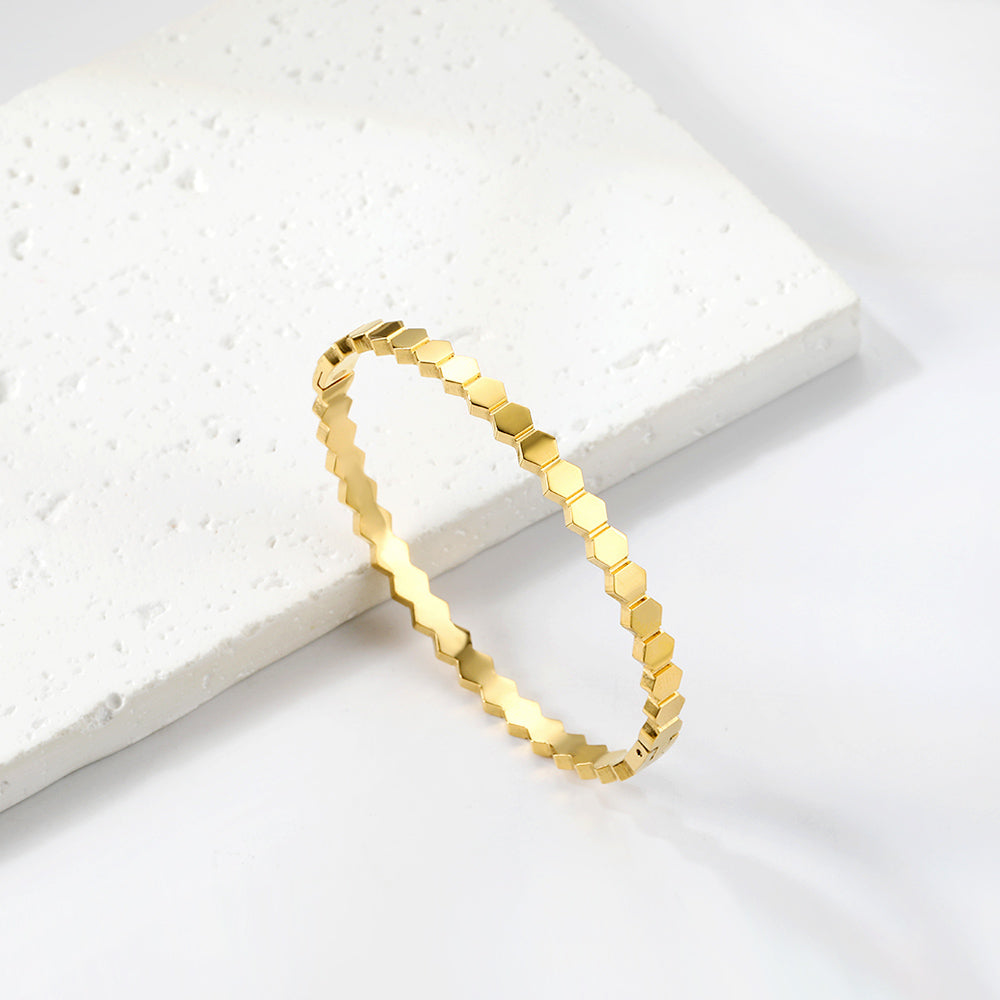 Gold Honeycomb Hexagon Bangle