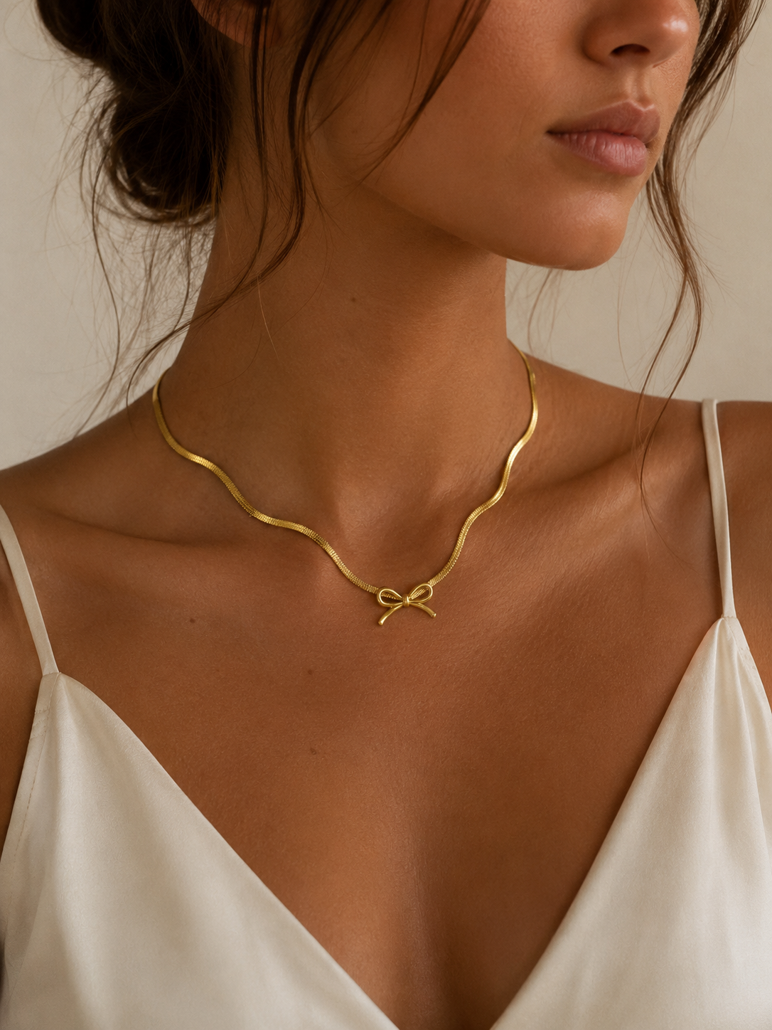 Gold Bow Snake Chain Necklace