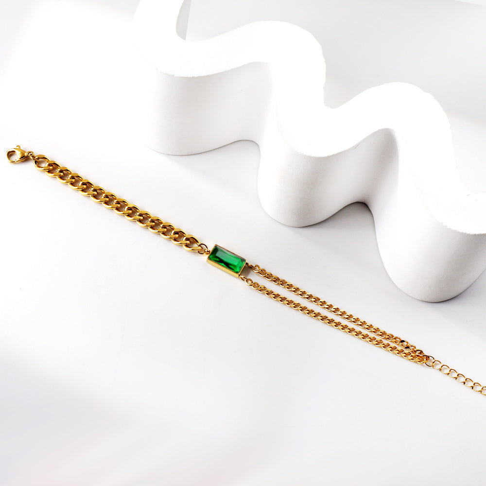 Emerald Baguette Double Chain Bracelet
