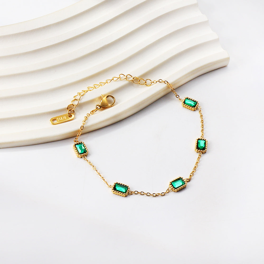 Emerald Baguette Station Chain Bracelet