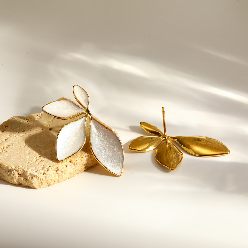 White Leaf Earrings