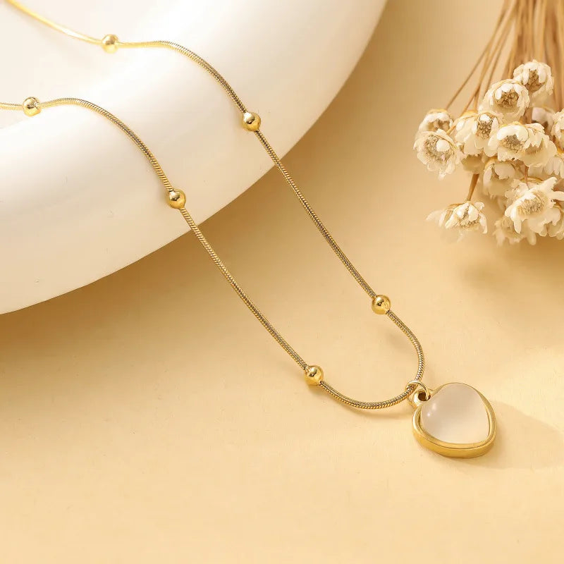 White Opal Heart Pendant Necklace