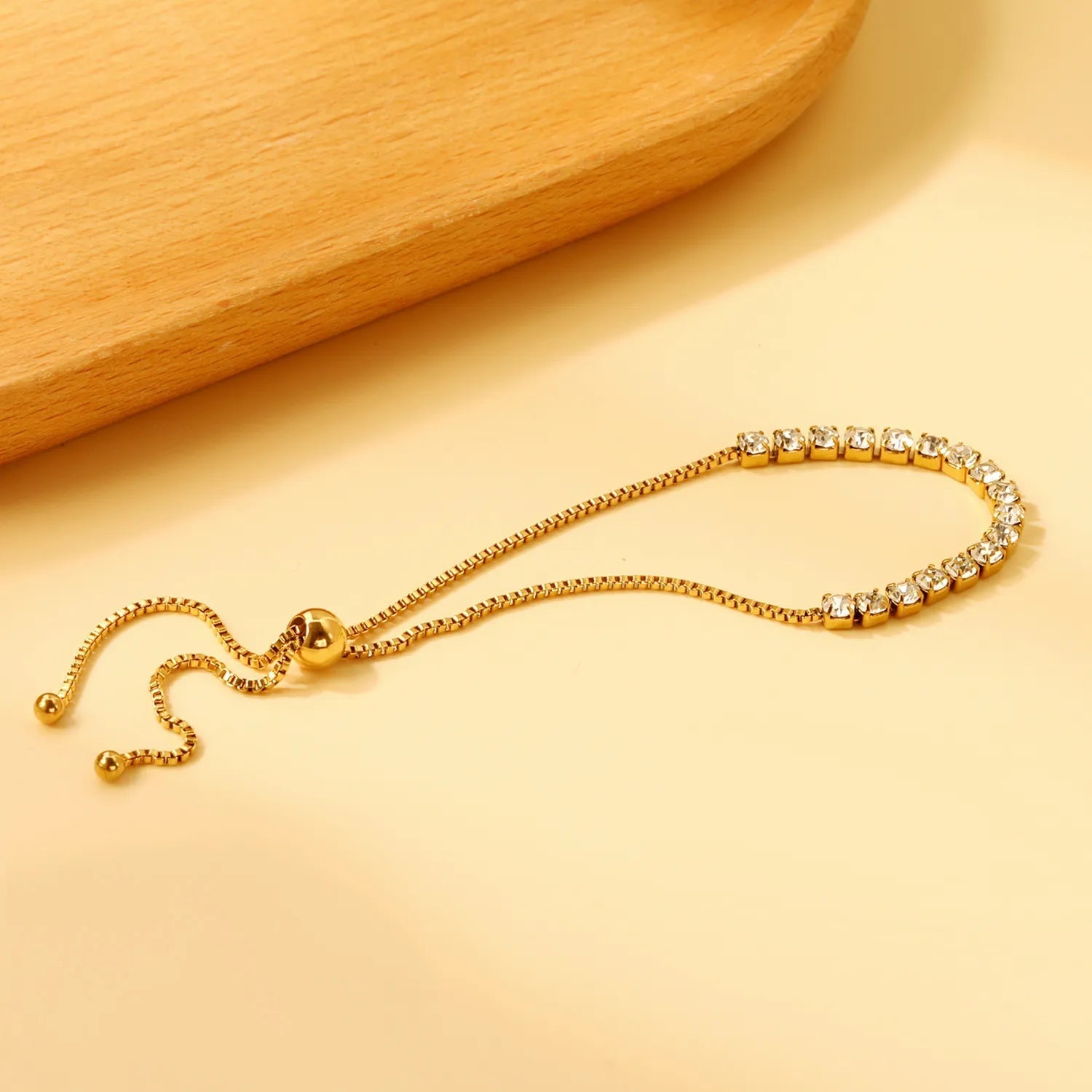 Gold Crystal Tennis Bracelet with Adjustable Slider