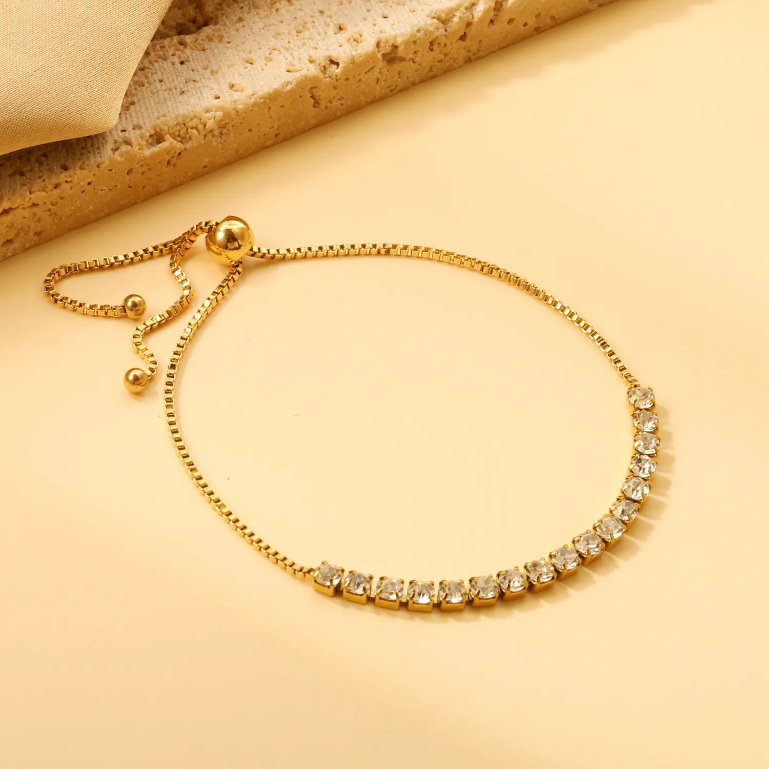 Gold Crystal Tennis Bracelet with Adjustable Slider