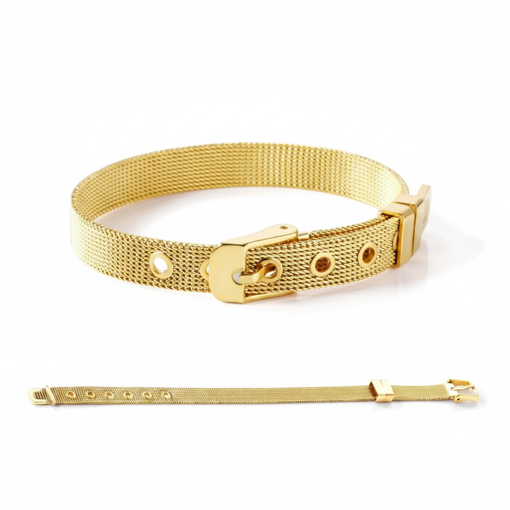 Gold plated stainless steel mesh belt buckle bracelet