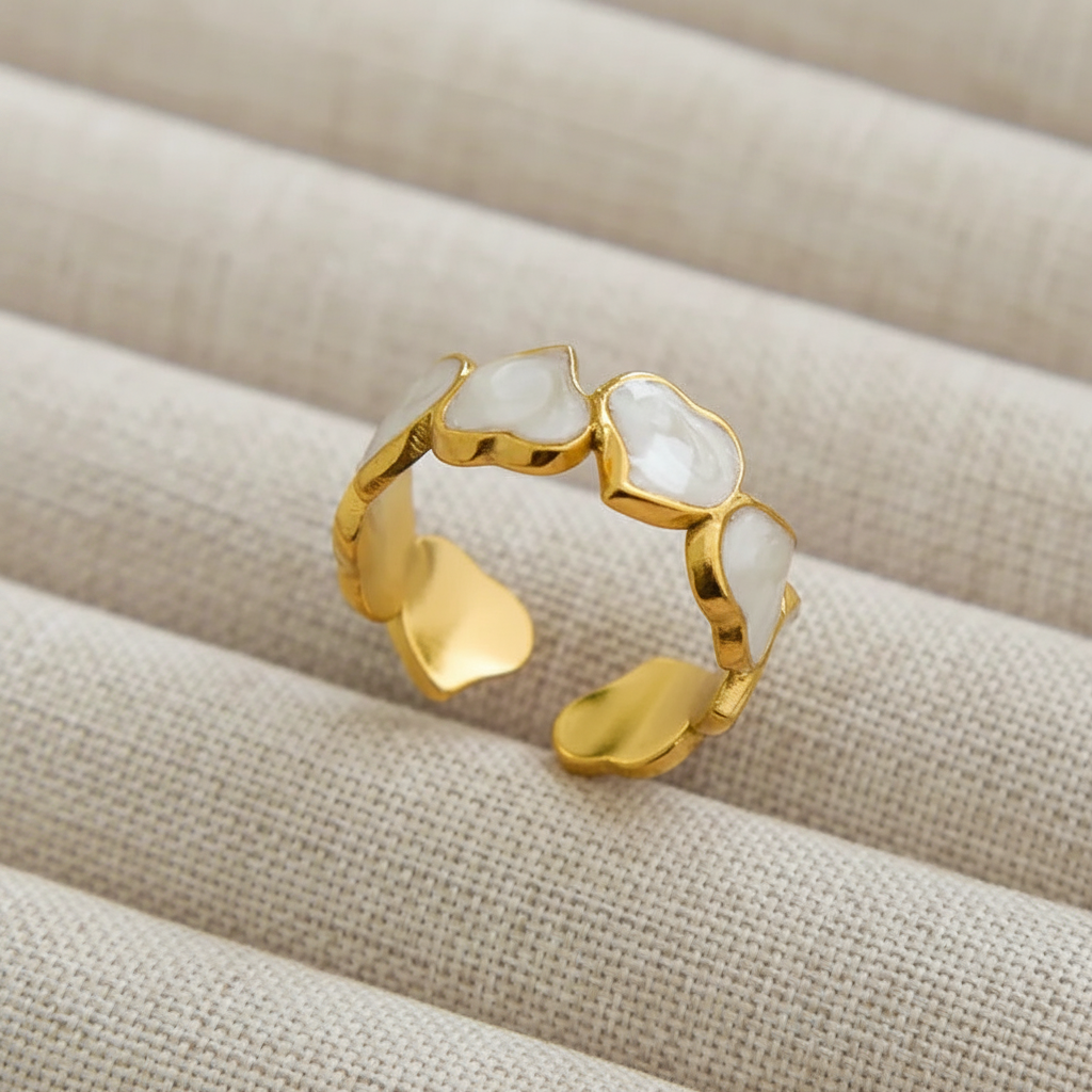 White Enamel Cloud Open Ring